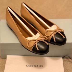 Margaux Tan and Black Leather Ballerina Flats.